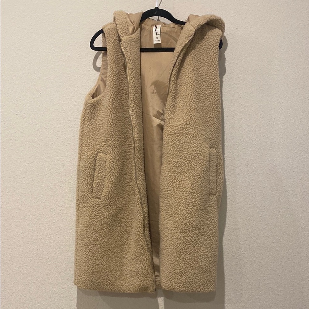 Cozy Tan Sherpa Vest with Hood